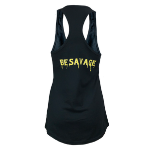 Women's Be Happy Racer-Back Tank Top - Black - Savage Barbell Apparel