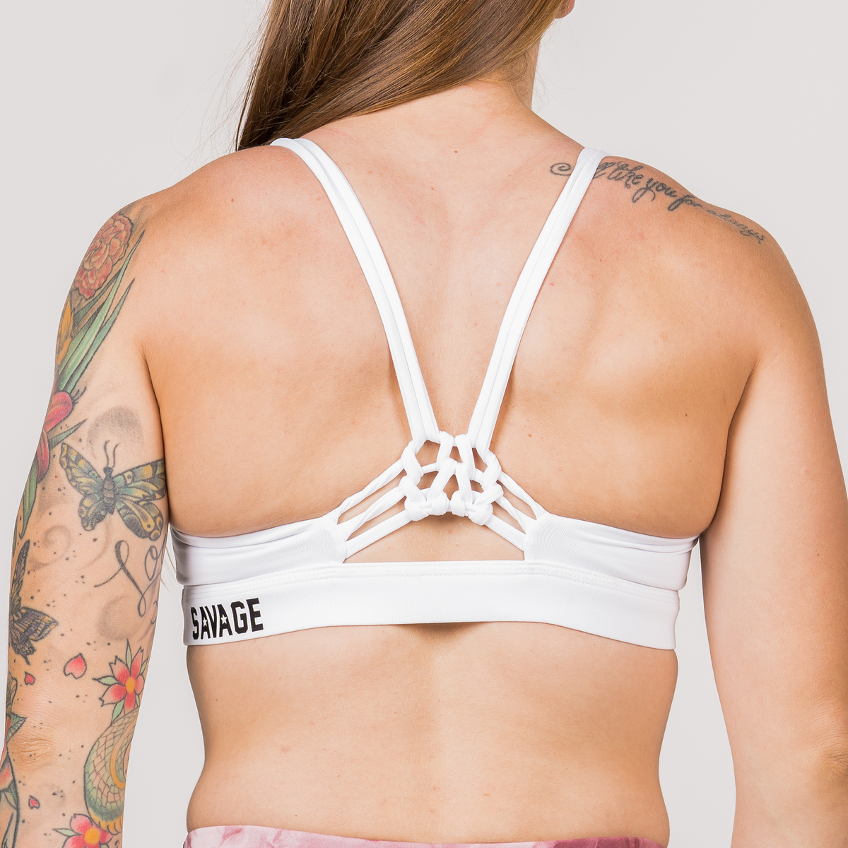Sports Bra - Knotty Back - White - Savage Barbell Apparel