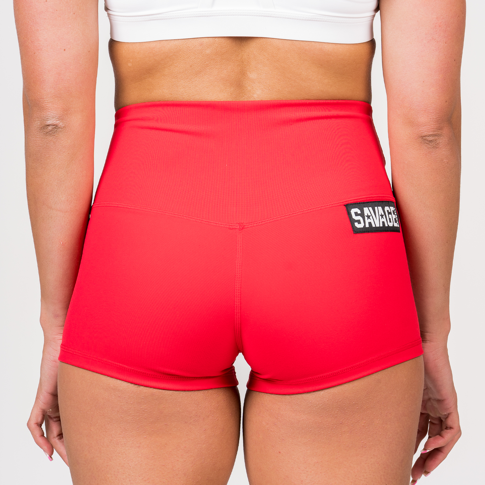High Waist Booty Shorts - Red - Savage Barbell Apparel