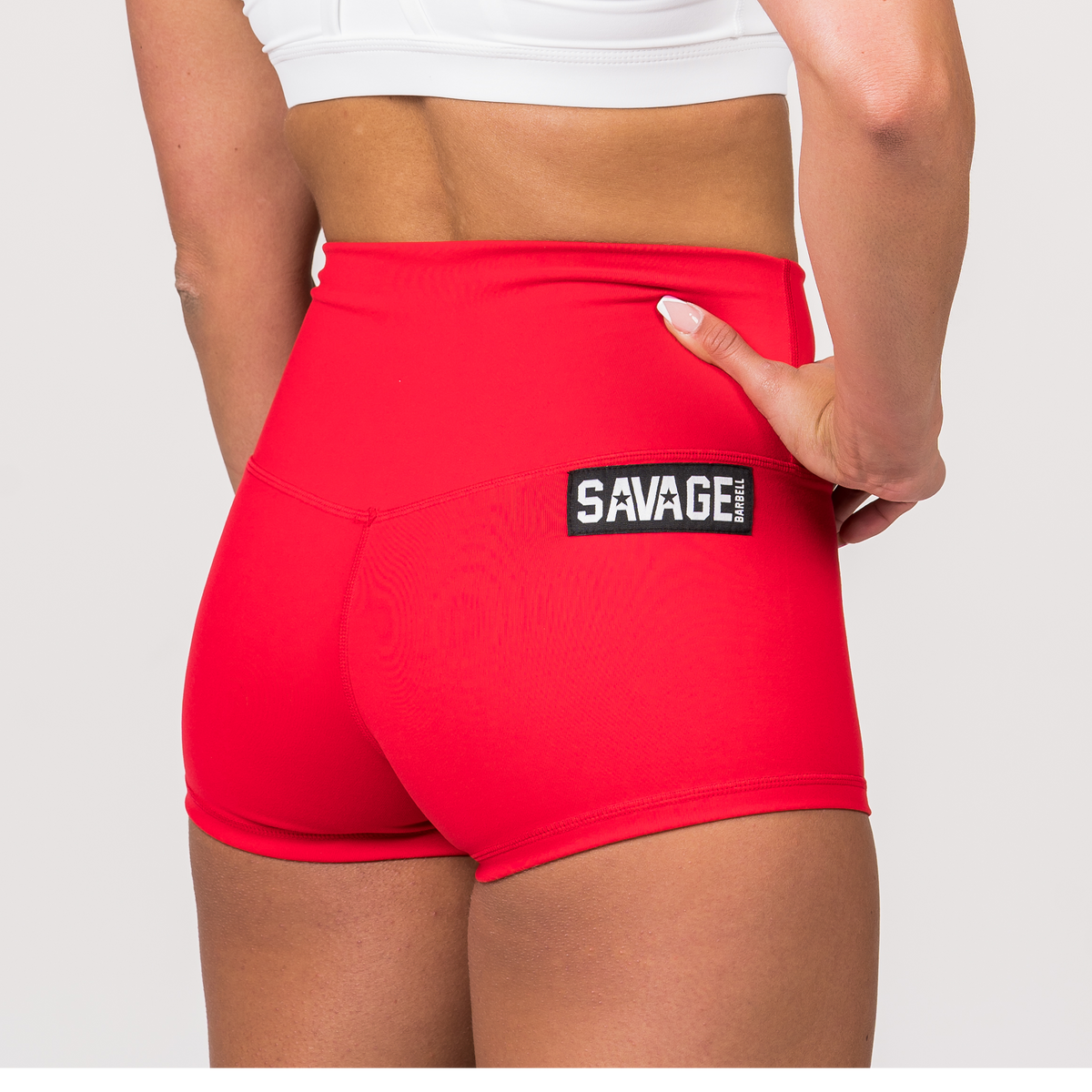 High Waist Booty Shorts - Red - Savage Barbell Apparel