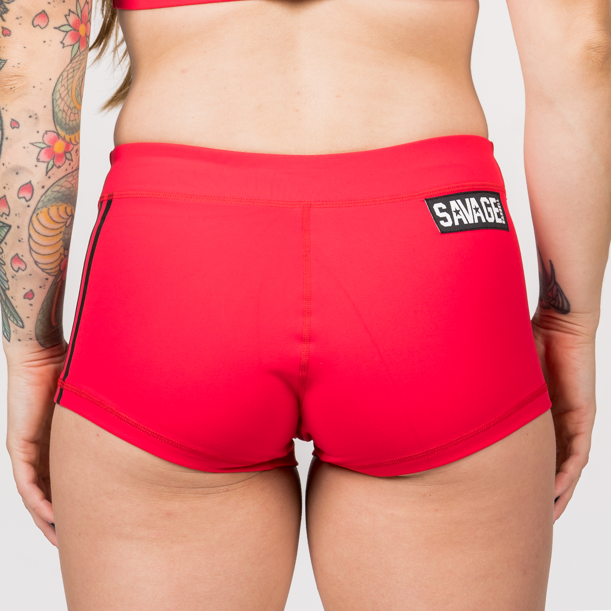 Viper Low Rise Booty Shorts - Red - Savage Barbell Apparel