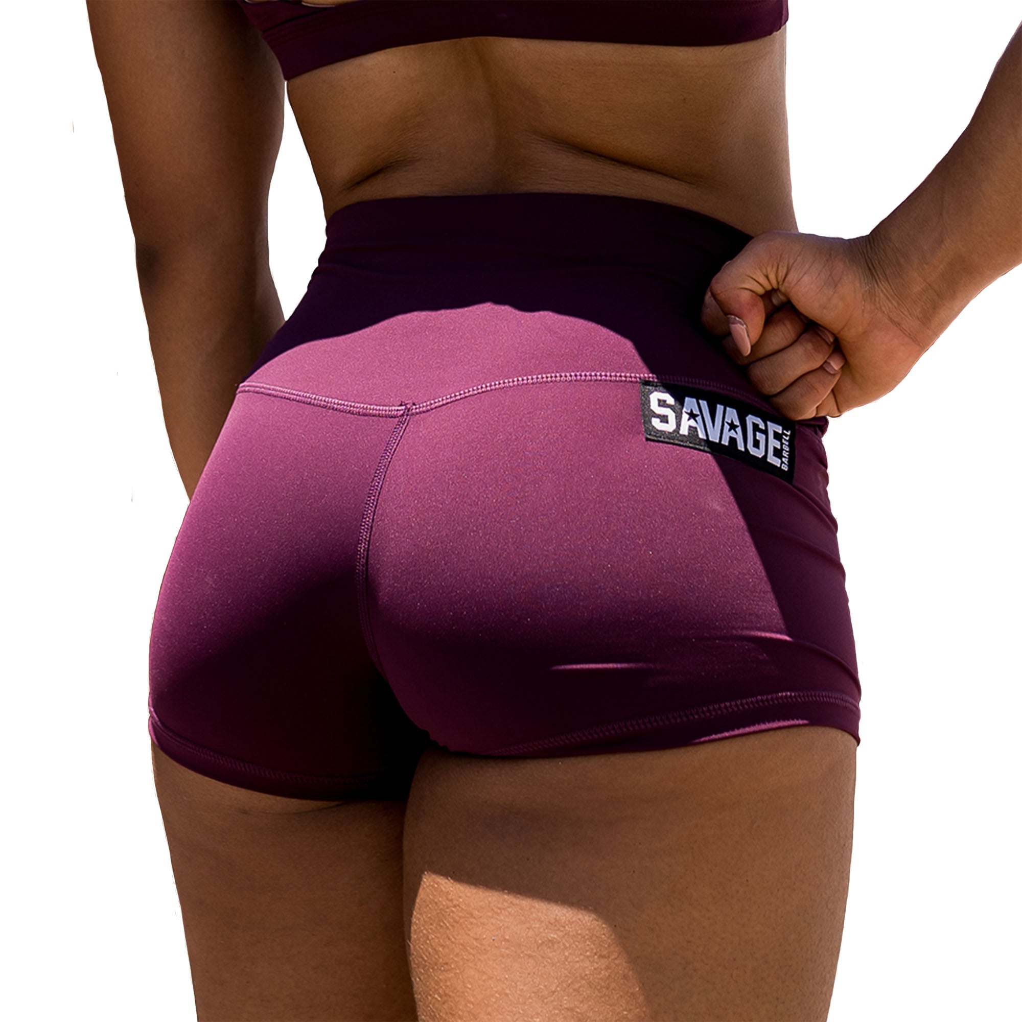 Release Date May 20th - High Waist Booty Shorts - Wine - Savage Barbell Apparel