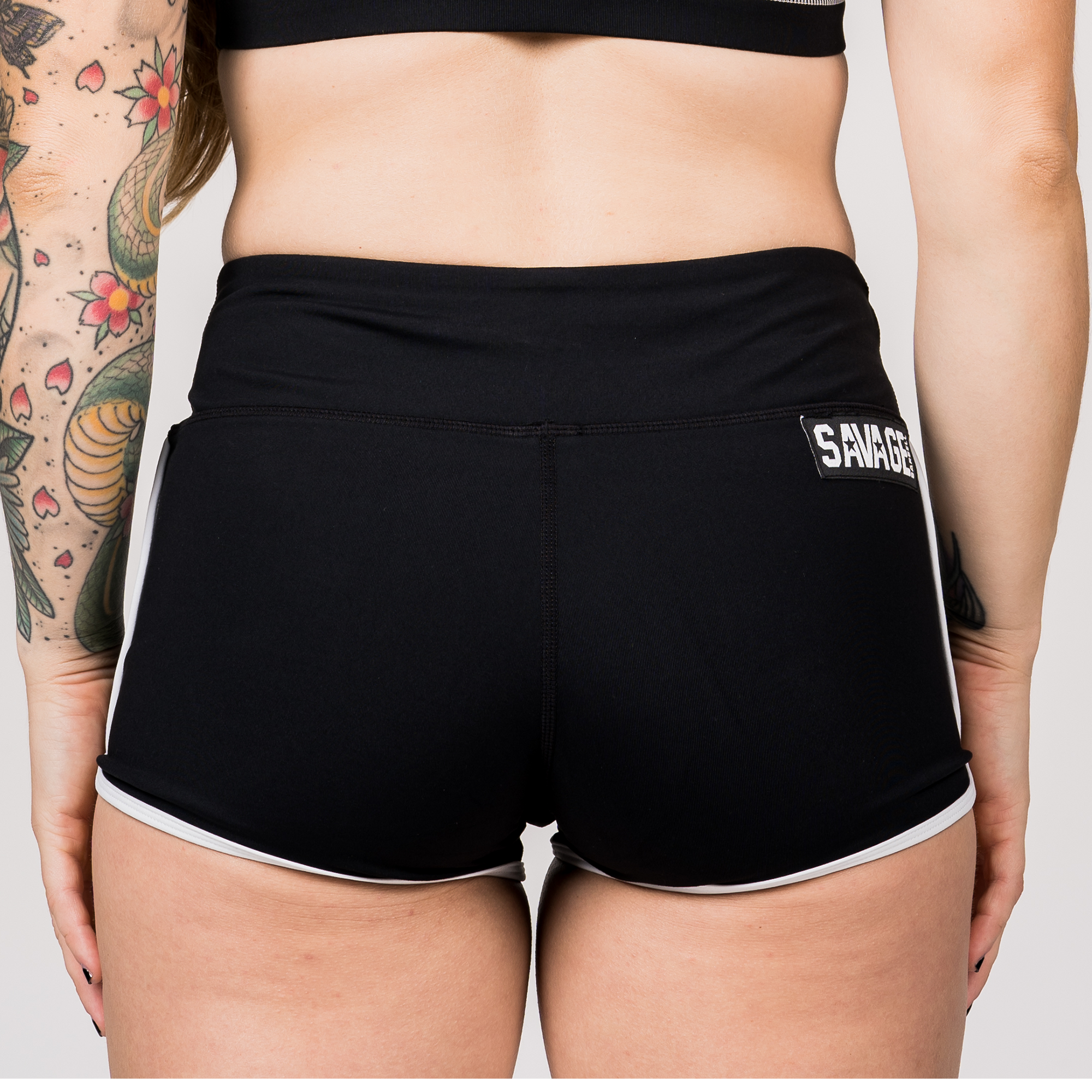 Varsity Booty Shorts - Black - Savage Barbell Apparel