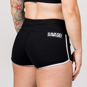 Varsity Booty Shorts - Black - Savage Barbell Apparel
