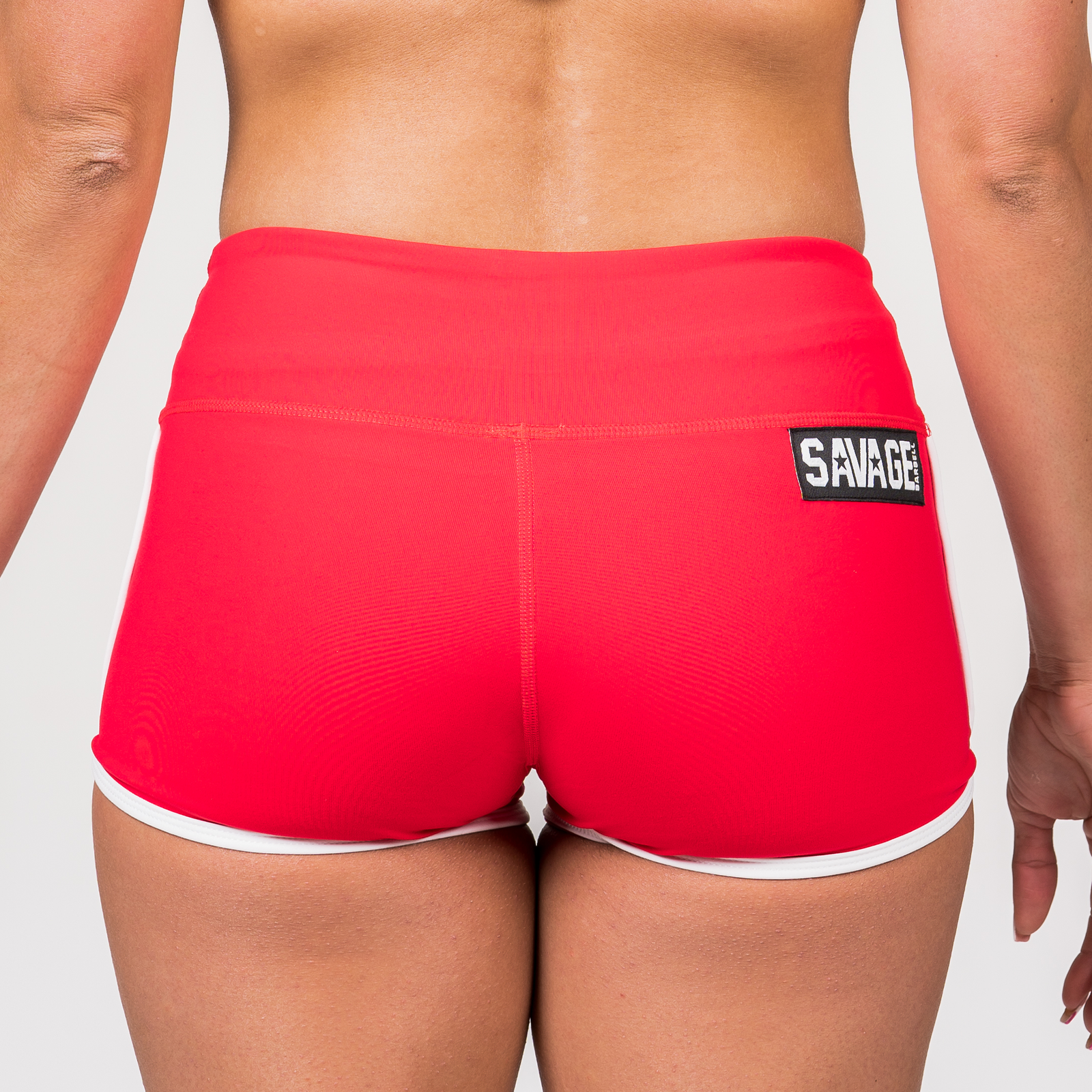 Varsity Booty Shorts - Red - Savage Barbell Apparel