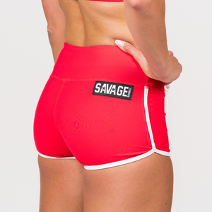 Varsity Booty Shorts - Red - Savage Barbell Apparel