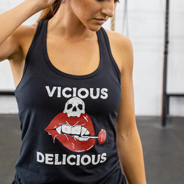 Women's Racerback Tank Top - Vicious n Delicious - Vintage Black - Savage  Barbell Apparel