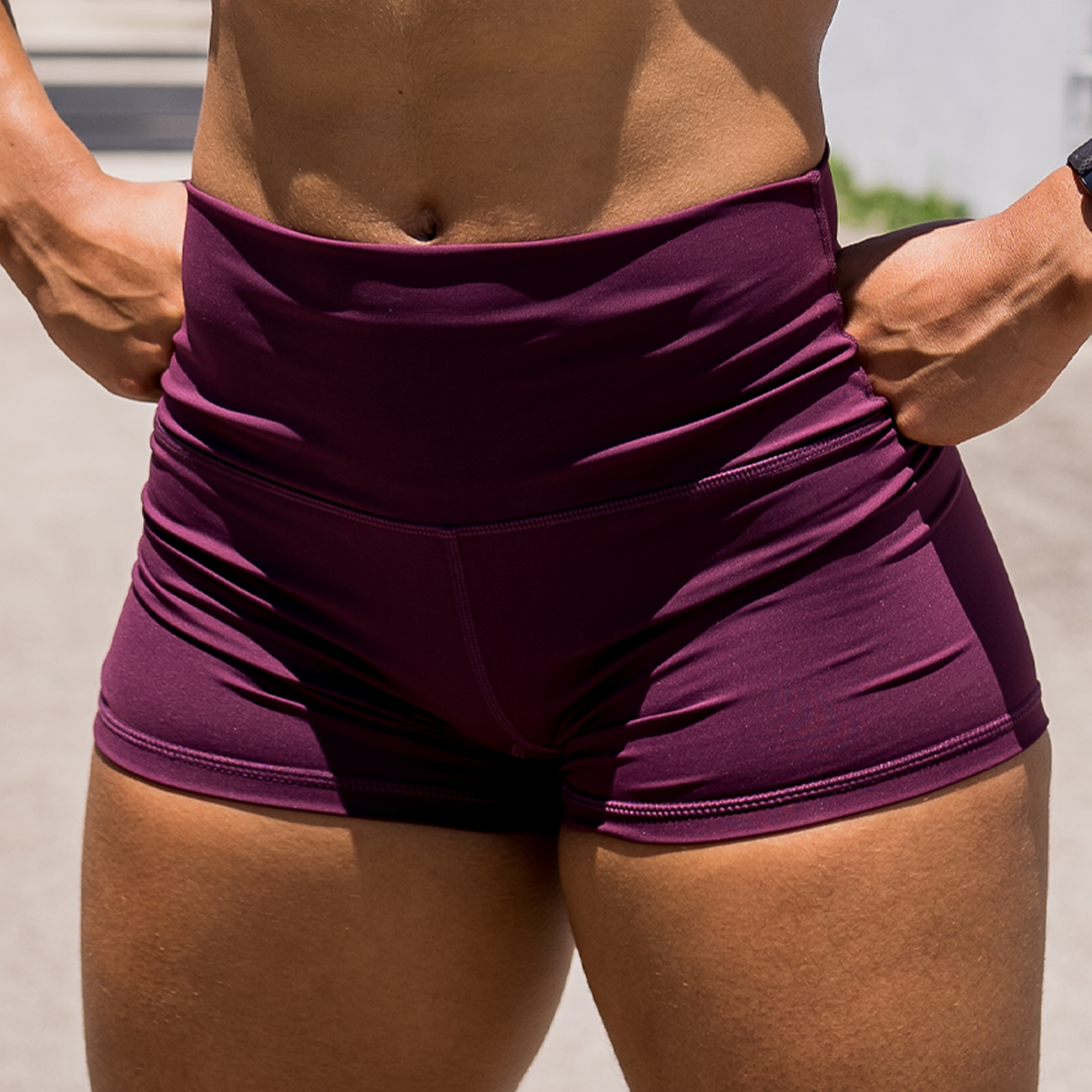 Release Date May 20th - High Waist Booty Shorts - Wine - Savage Barbell Apparel