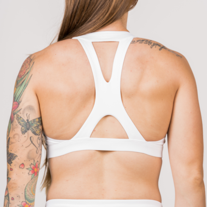 Sports Bra - High Neck - White - Savage Barbell Apparel